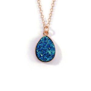 2/$20 Blue Teardrop Druzy Gold Necklace